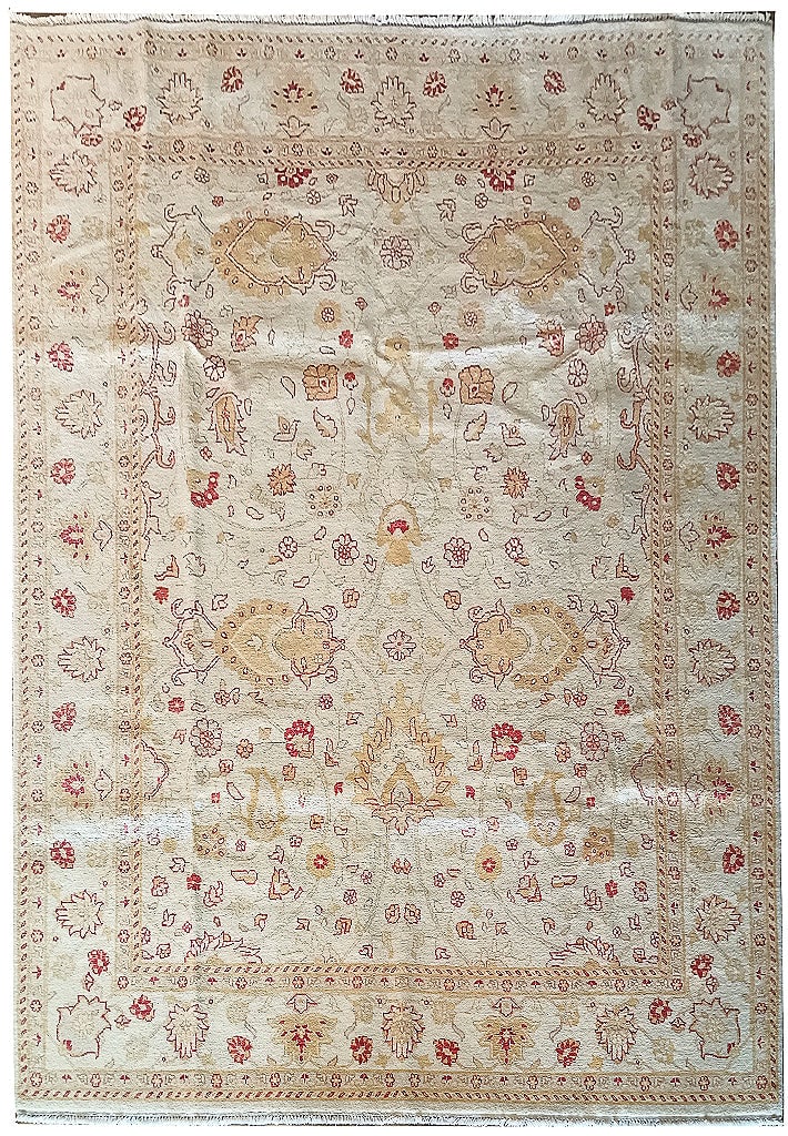 Elegant 8 x 10.7 Handmade Wool Oushak Area Rug in Beige Red Sage Green (1 of 12)
