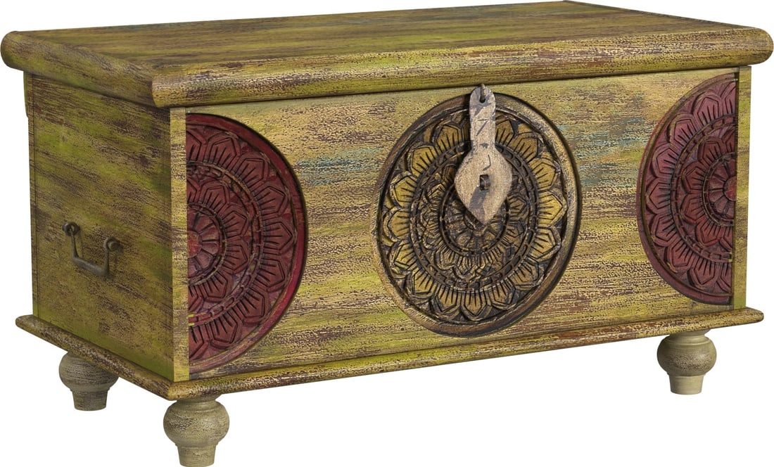 Butler Eclectic Mesa Mango Wood Trunk Coffee Table Multicolored: Butler Eclectic Mesa Mango Wood Trunk Coffee Table Multicolored Introducing the Eclectic Mesa Wood Trunk Table, a stunning addition to your home decor. This unique trunk coffee table combines function