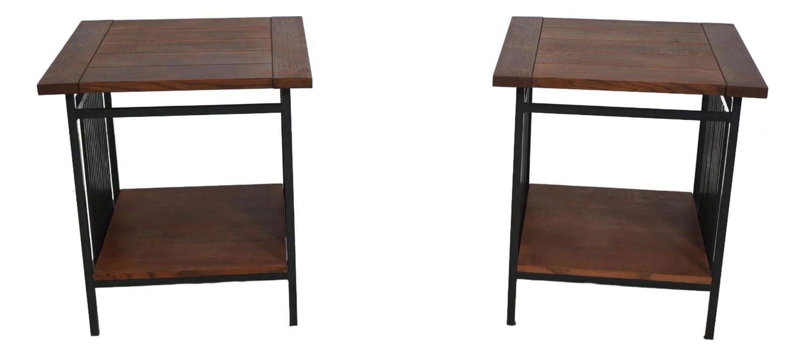 Arts & Crafts Pair Oak Iron End Tables by Charleston Forge (1 of 10)