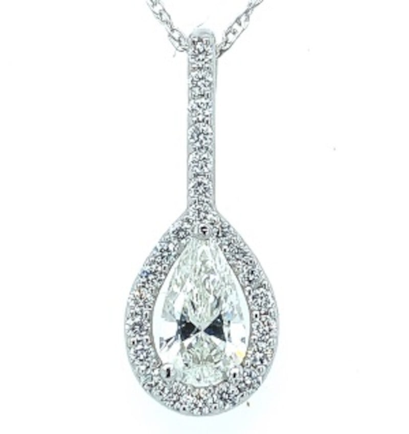 GIA Certified .65ct Pear Diamond Pendant in Platinum with 24 Accent Stones (1 of 7)