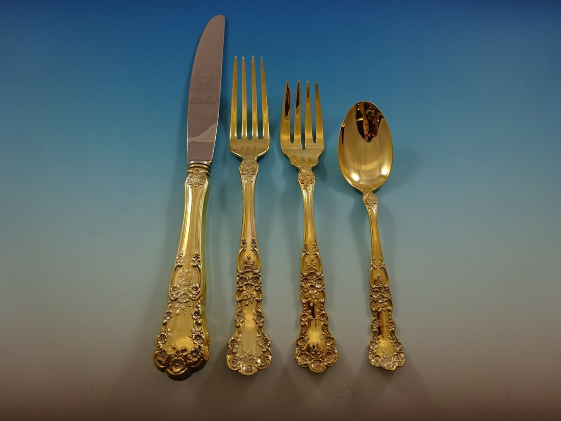 Gorham Buttercup Gold Sterling Silver 4-Piece Place Setting: Gorham Buttercup Gold Sterling Silver 4-Piece Place Setting Enhance your dining experience with this exquisite 4-piece place setting from Gorham, featuring the elegant Buttercup pattern. Crafted from