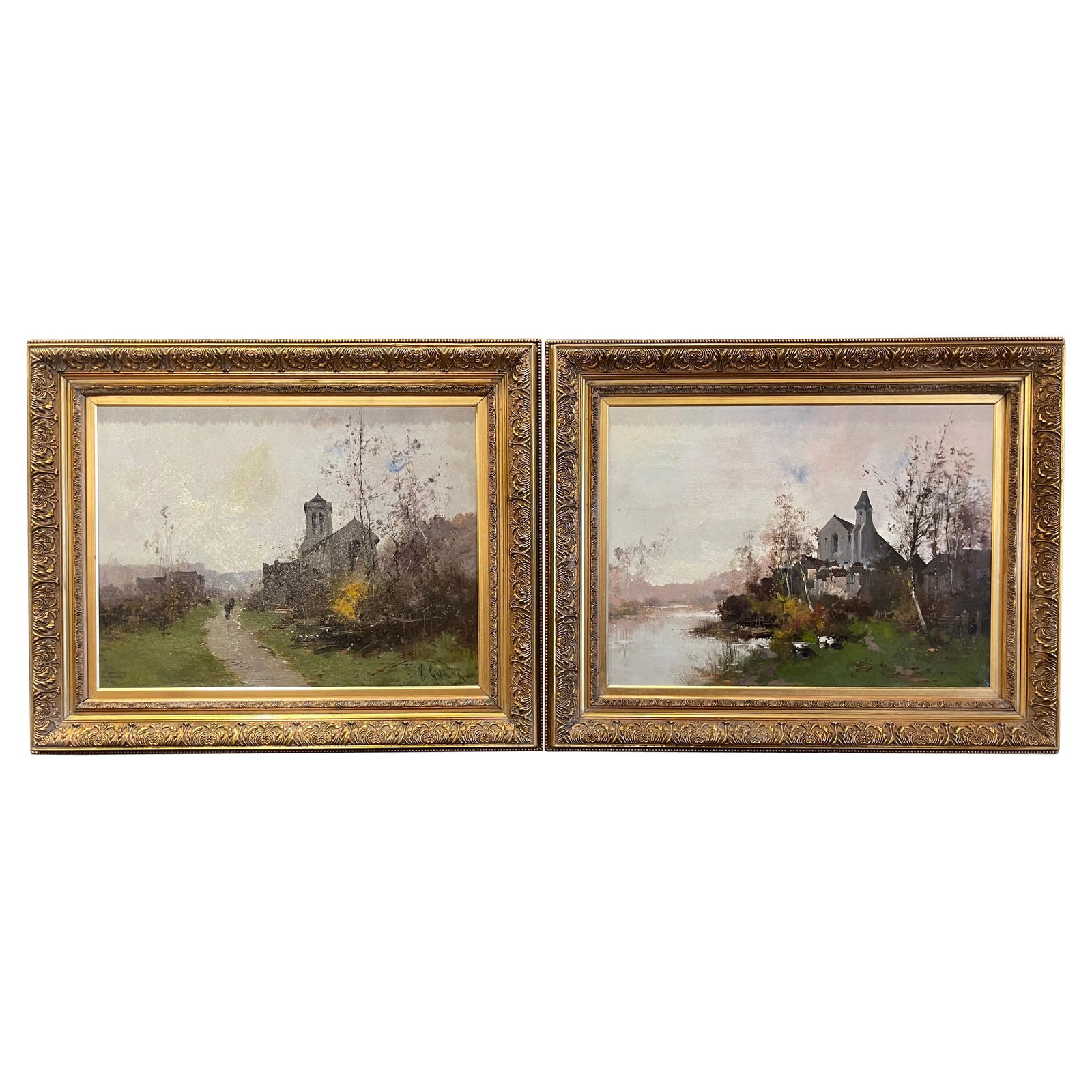 Antique Pair of 19th Century Oil Paintings by E. Kermanguy (1 of 18)
