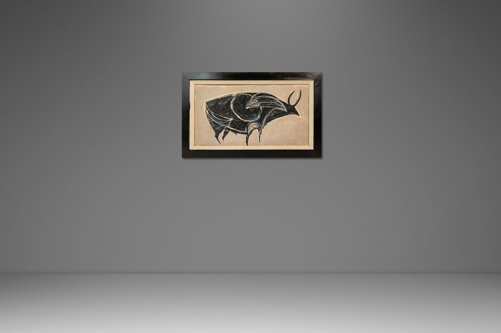 Textured Abstract Bull Oil Painting in Frame Mid-Century Modern 1970s USA: Textured Abstract Bull Oil Painting in Frame Mid-Century Modern 1970s USA This Mid-Century Modern abstract oil painting from the 1970s features a textured depiction of a bull. The piece combines bold