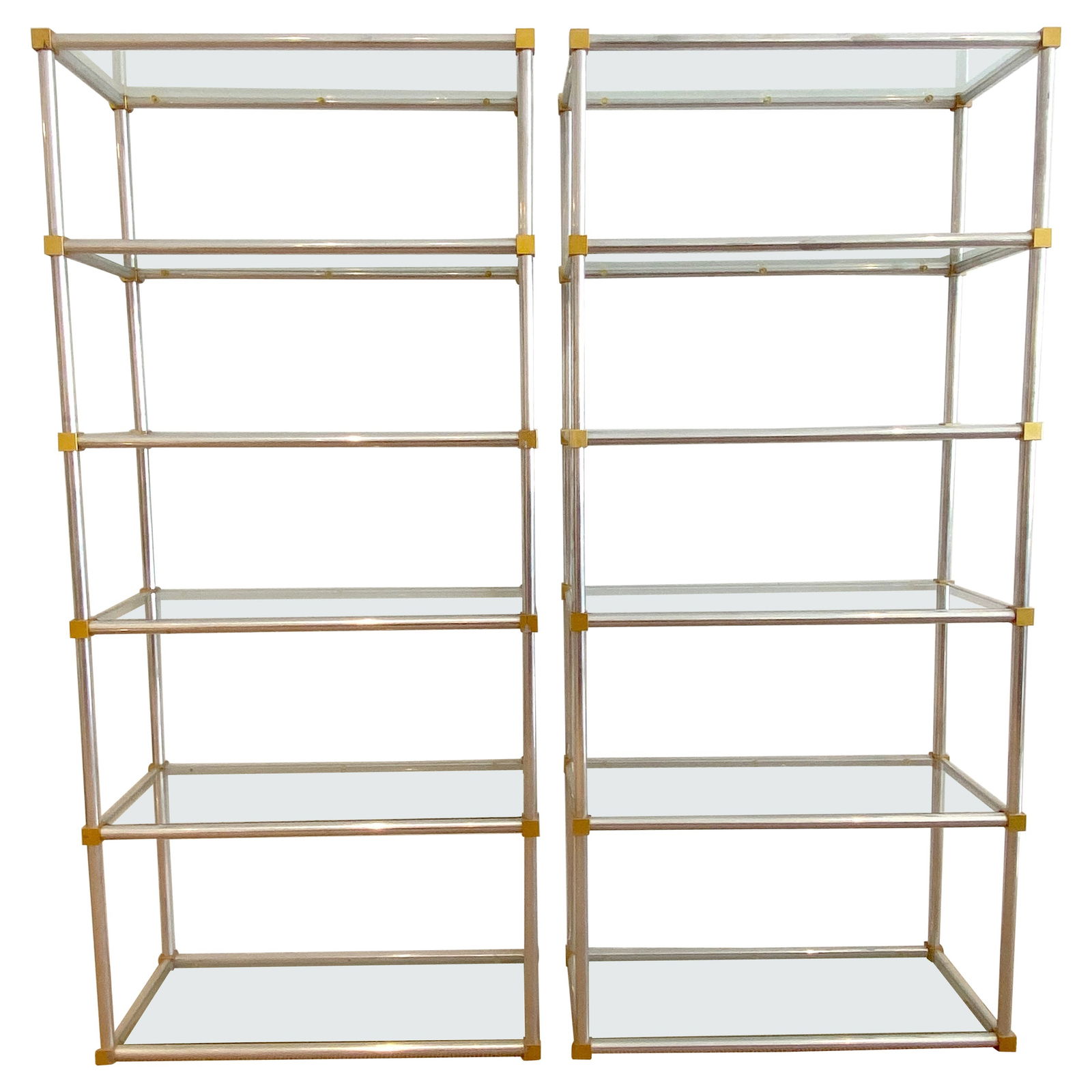 Set of 2 Italian 1970s Chrome Brass Six-Tier Geometric Display Etageres (1 of 9)