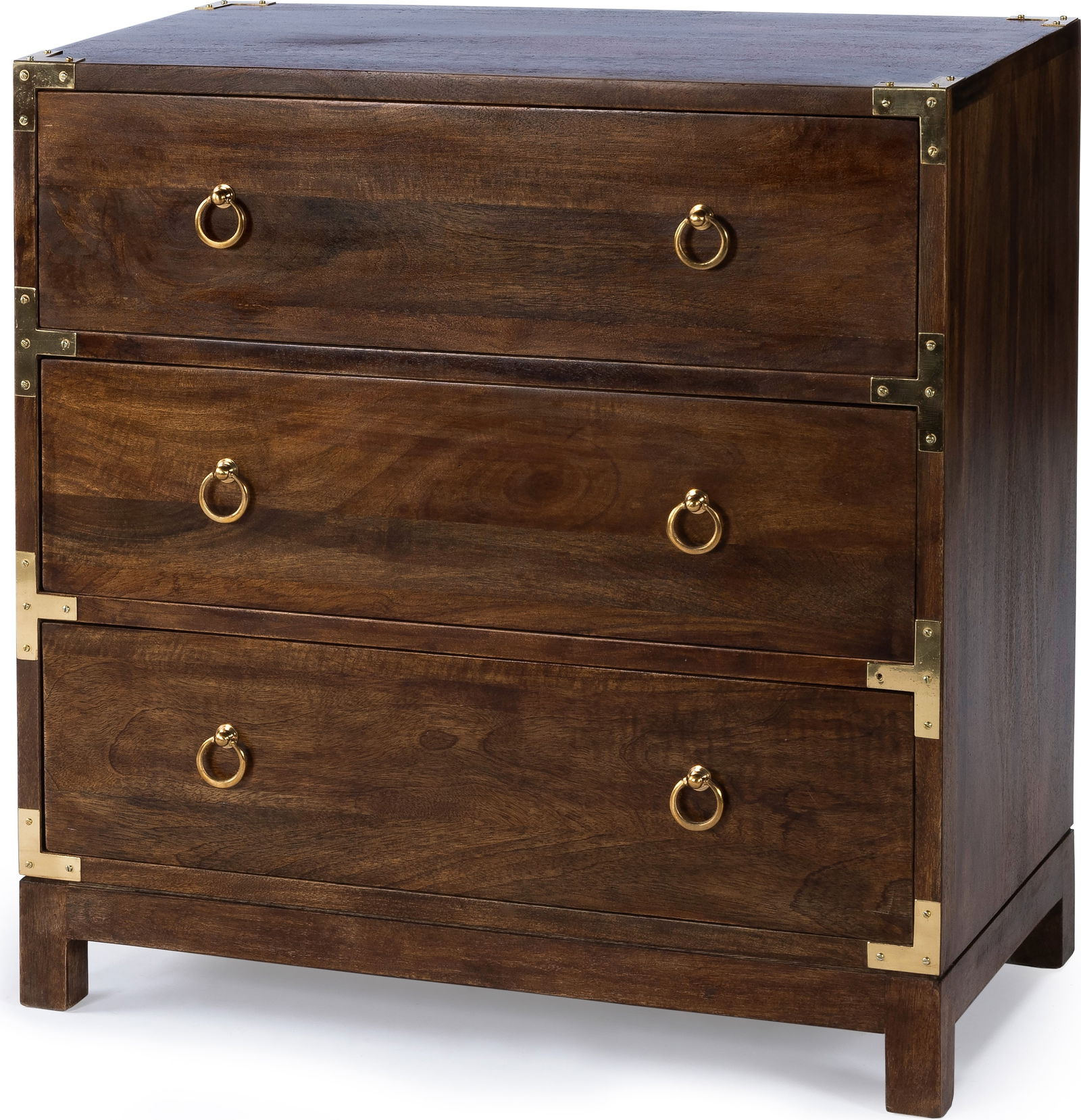 Butler Modern Mango Wood Campaign Chest with Corner Brackets: Butler Modern Mango Wood Campaign Chest with Corner Brackets Introducing the Modern Mango Wood Campaign Chest, a stylish and functional addition to your home. This chest of drawers is crafted from