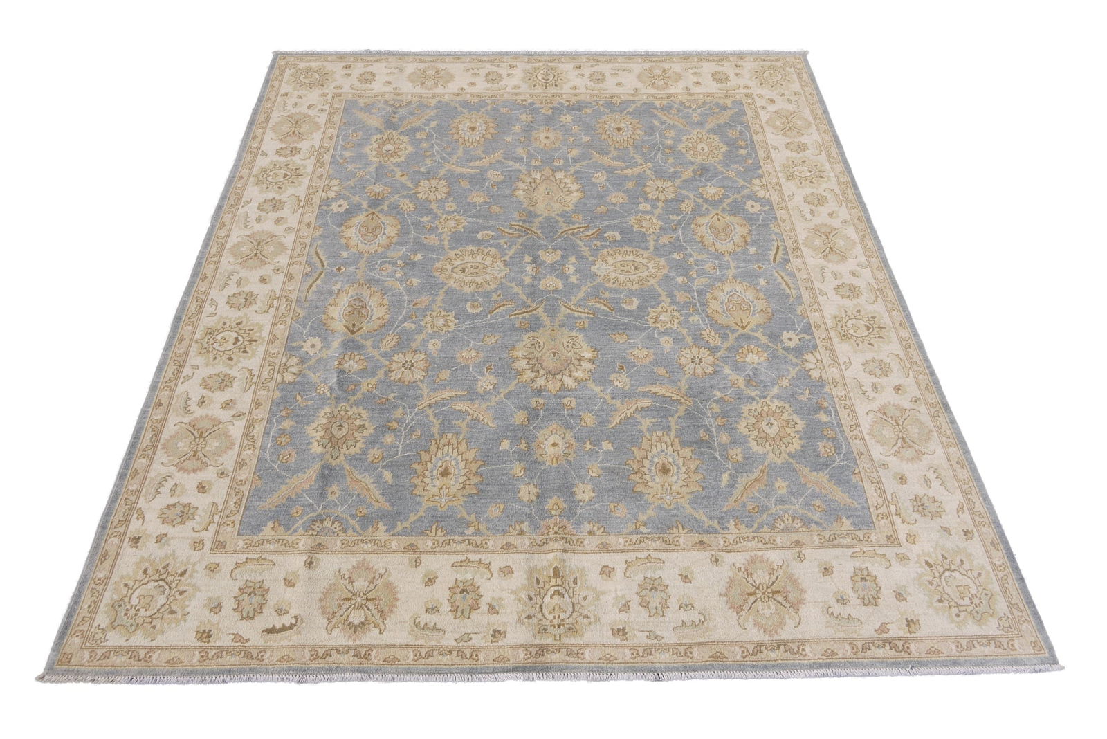Luxurious 8'2" x 9'8" Blue Gray Chobi Peshawar Hand-Crafted Rug: Luxurious 8'2" x 9'8" Blue Gray Chobi Peshawar Hand-Crafted Rug Free continental US Shipping Transform your space with this stunning 8' 2" x 9' 8" Blue Gray Chobi Peshawar Rug, designed to infuse a lu