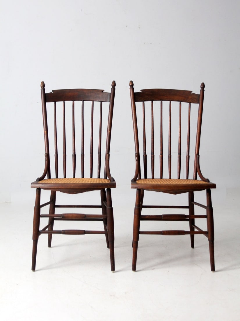 Pair of 19th Century Tall Spindle Side Chairs with Cane Seats (1 of 14)