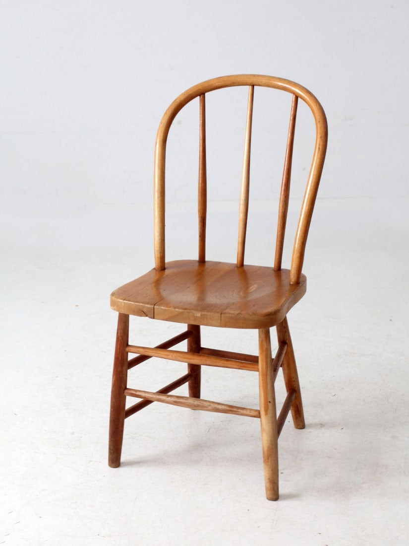 Vintage Bow Back Farmhouse Dining Chair Solid Wood Antique Charm (1 of 15)