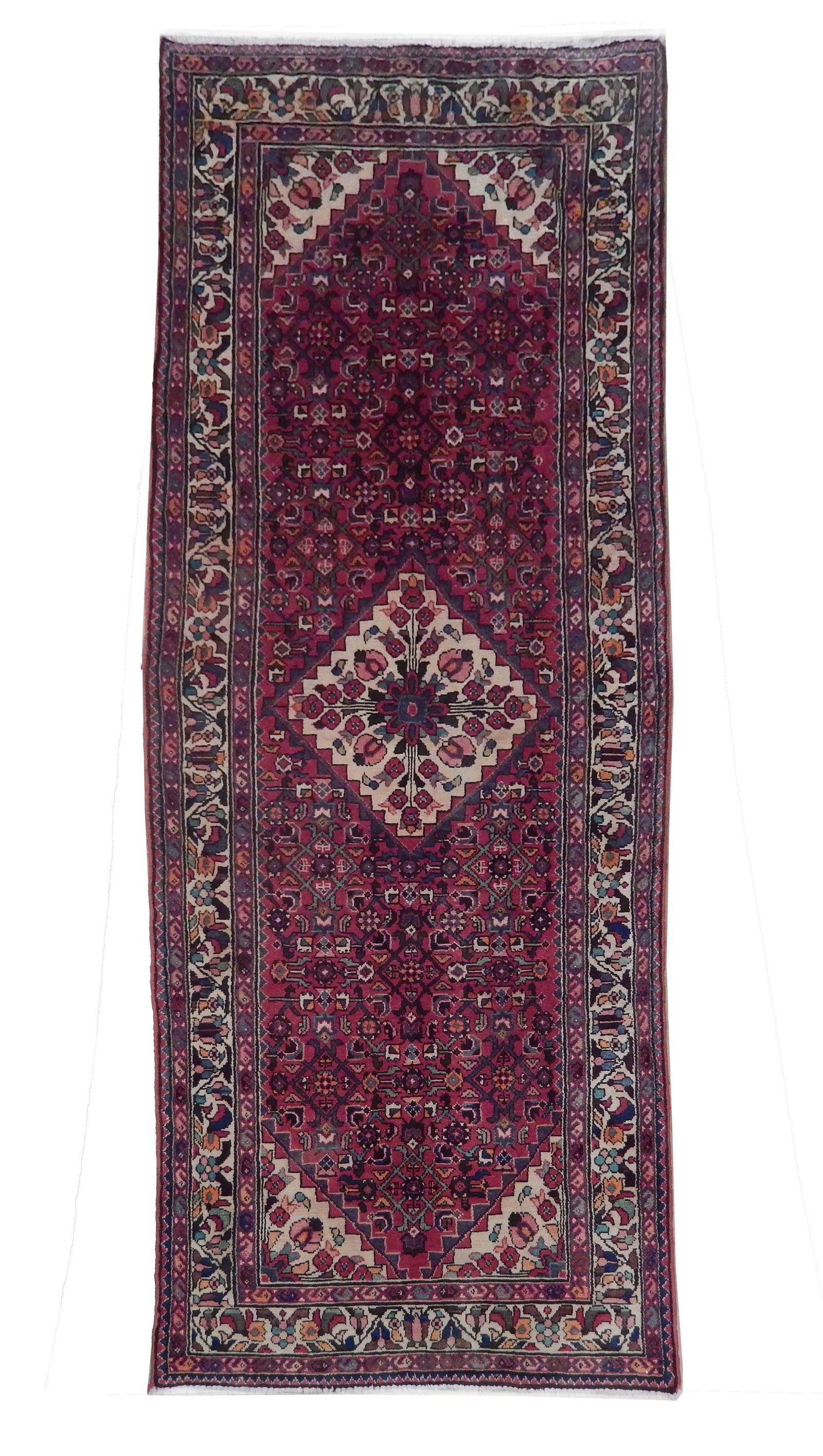 3.9 x 10 Wine Red Semi-Antique Persian Hamadan Runner Handmade Wool (1 of 5)