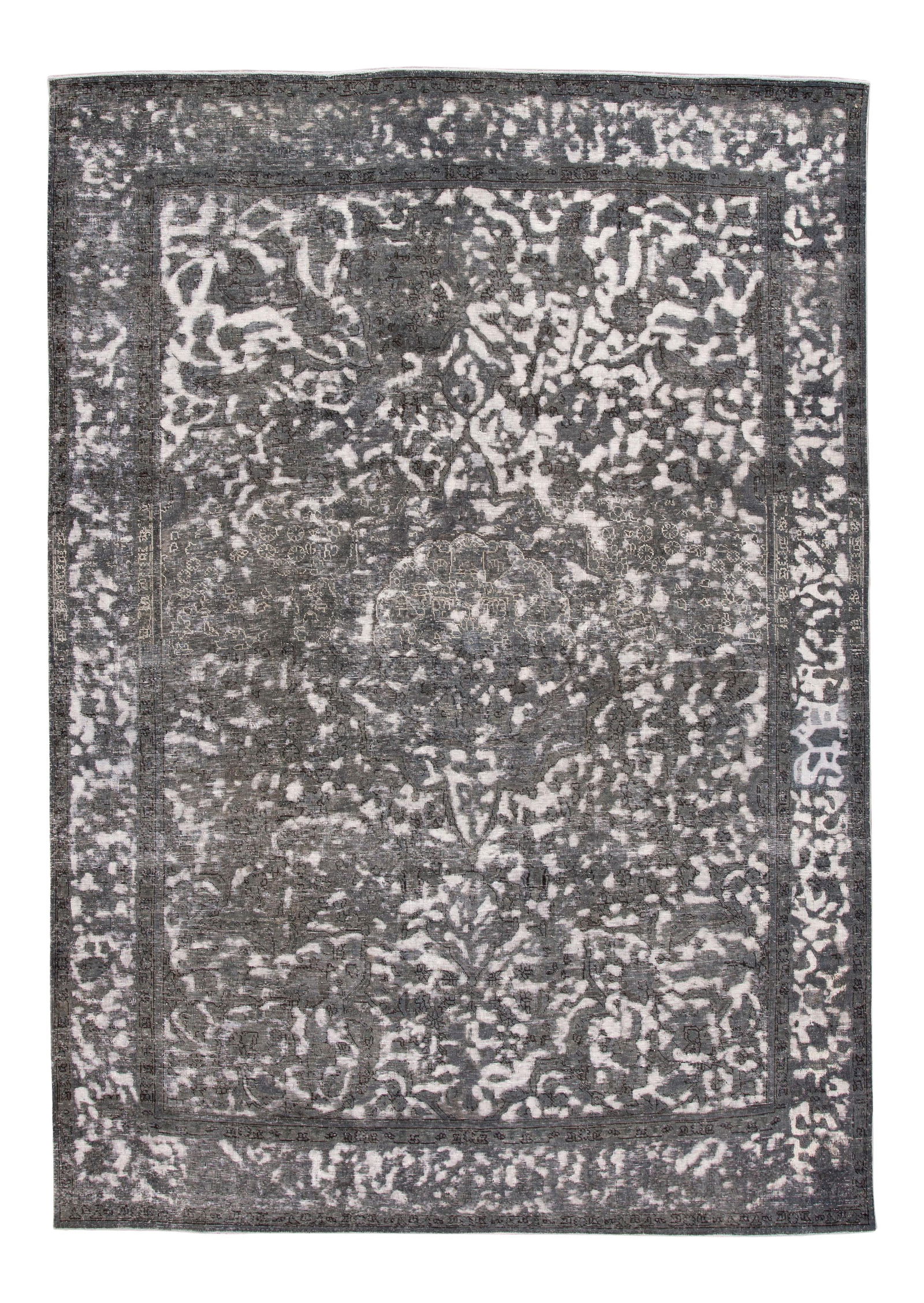 Vintage Overdyed Wool Rug with Gray Medallion Design 8' x 11'7: Vintage Overdyed Wool Rug with Gray Medallion Design 8' x 11'7 This stunning hand-knotted vintage overdyed wool rug features an elegant ivory field adorned with a sophisticated all-over gray medallion