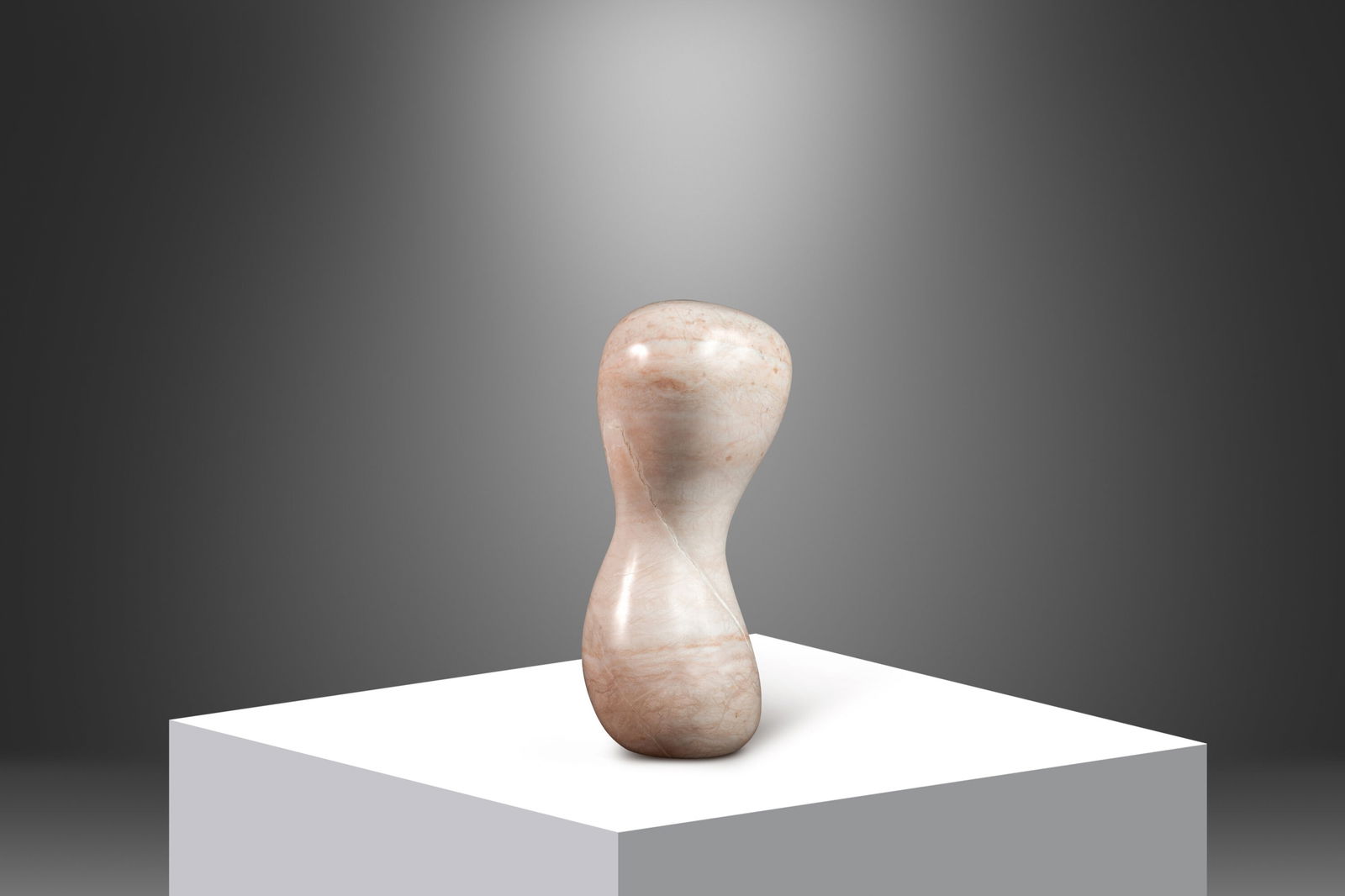 Mark Leblanc 2023 Oblong Alabaster Arrokoth Sculpture USA: Mark Leblanc 2023 Oblong Alabaster Arrokoth Sculpture USA Introducing the Modern Abstract Oblong "Arrokoth" Sculpture, a stunning piece hand-sculpted from solid alabaster by renowned artist Mark Lebla
