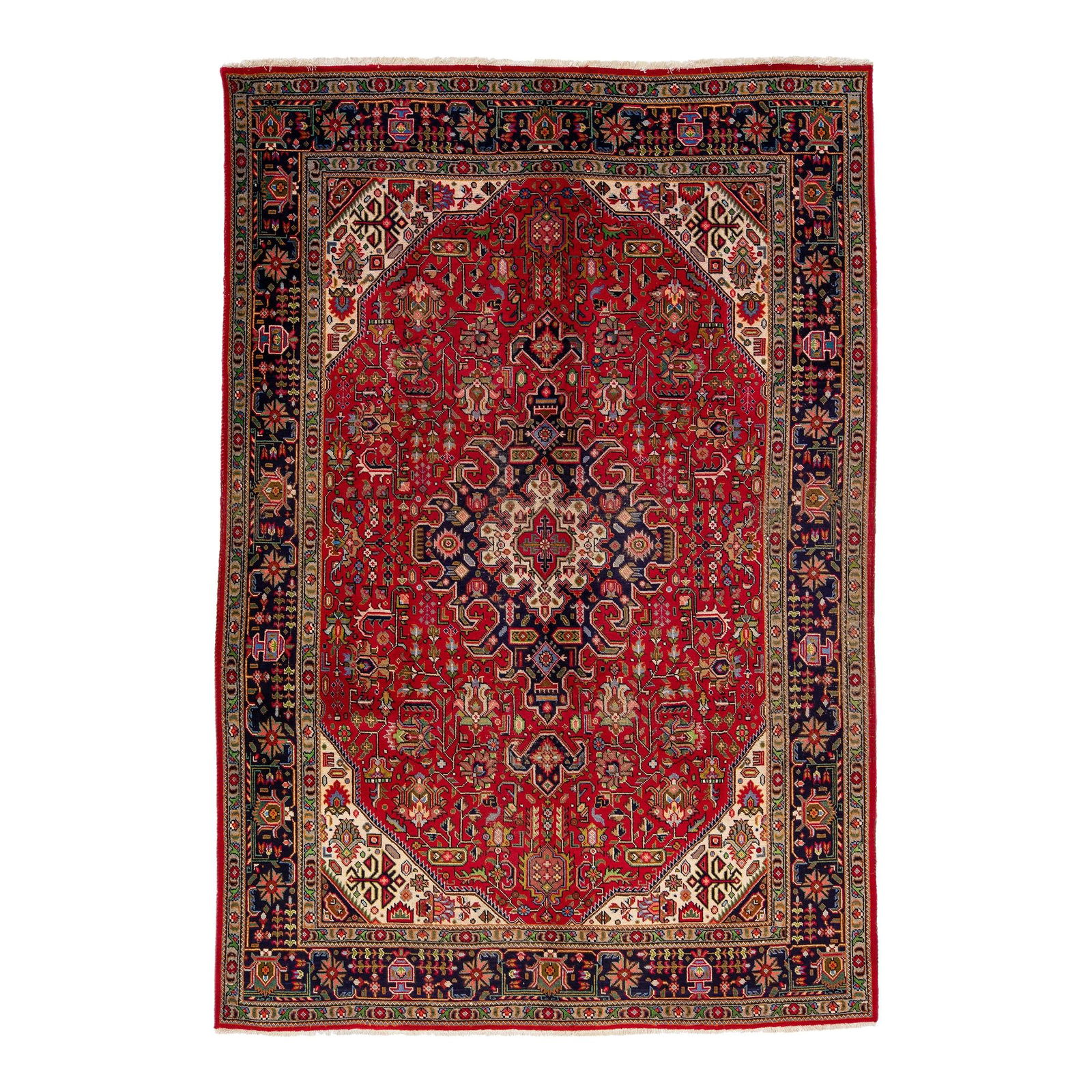 1960s Persian Tabriz Handmade Red Wool Rug 6'5 x 9'8 Medallion Design (1 of 7)