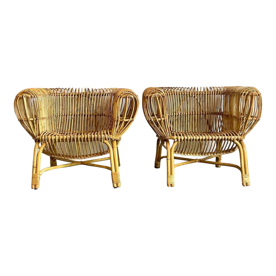 Pair of Bent Rattan Lounge Chairs in Franco Albini Style Vintage Boho (1 of 10)