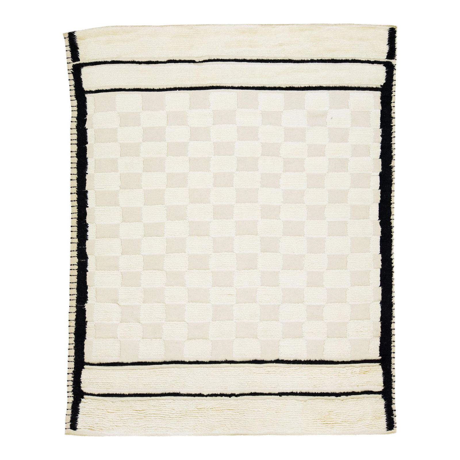 Ivory Handmade Wool Rug 8' x 10' Modern Moroccan Checker Design: Ivory Handmade Wool Rug 8' x 10' Modern Moroccan Checker Design Elevate your living space with this exquisite 2020s Ivory Modern Moroccan Style Handmade Wool Rug. This beautifully handcrafted piece fe