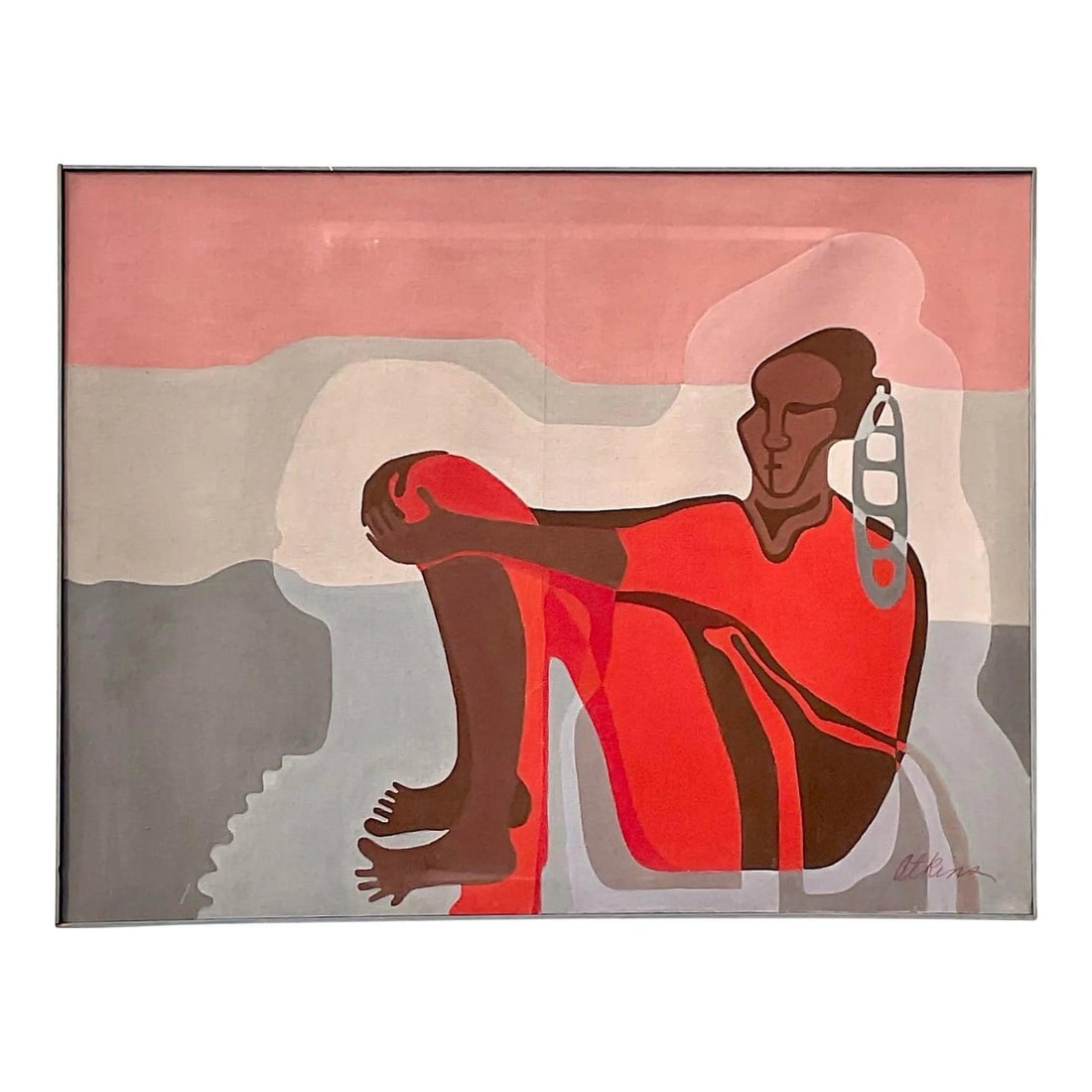 Vintage Boho Abstract Oil Painting Framed Canvas Artwork: Vintage Boho Abstract Oil Painting Framed Canvas Artwork Transform your living space with this Vintage Boho Figurative Abstract Oil on Canvas, a striking artwork that embodies a bold and modern aesthe