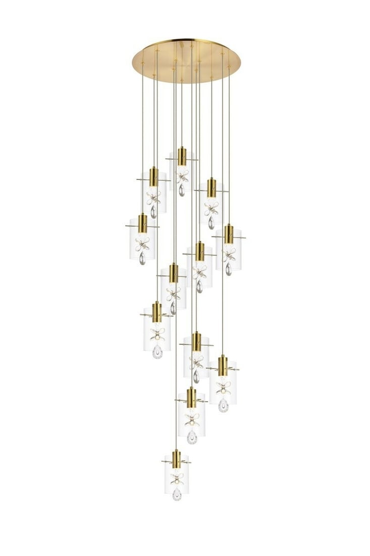 Hana 12-Light Gold Crystal Pendant Chandelier with Flower Glass Shades Modern LED (1 of 8)