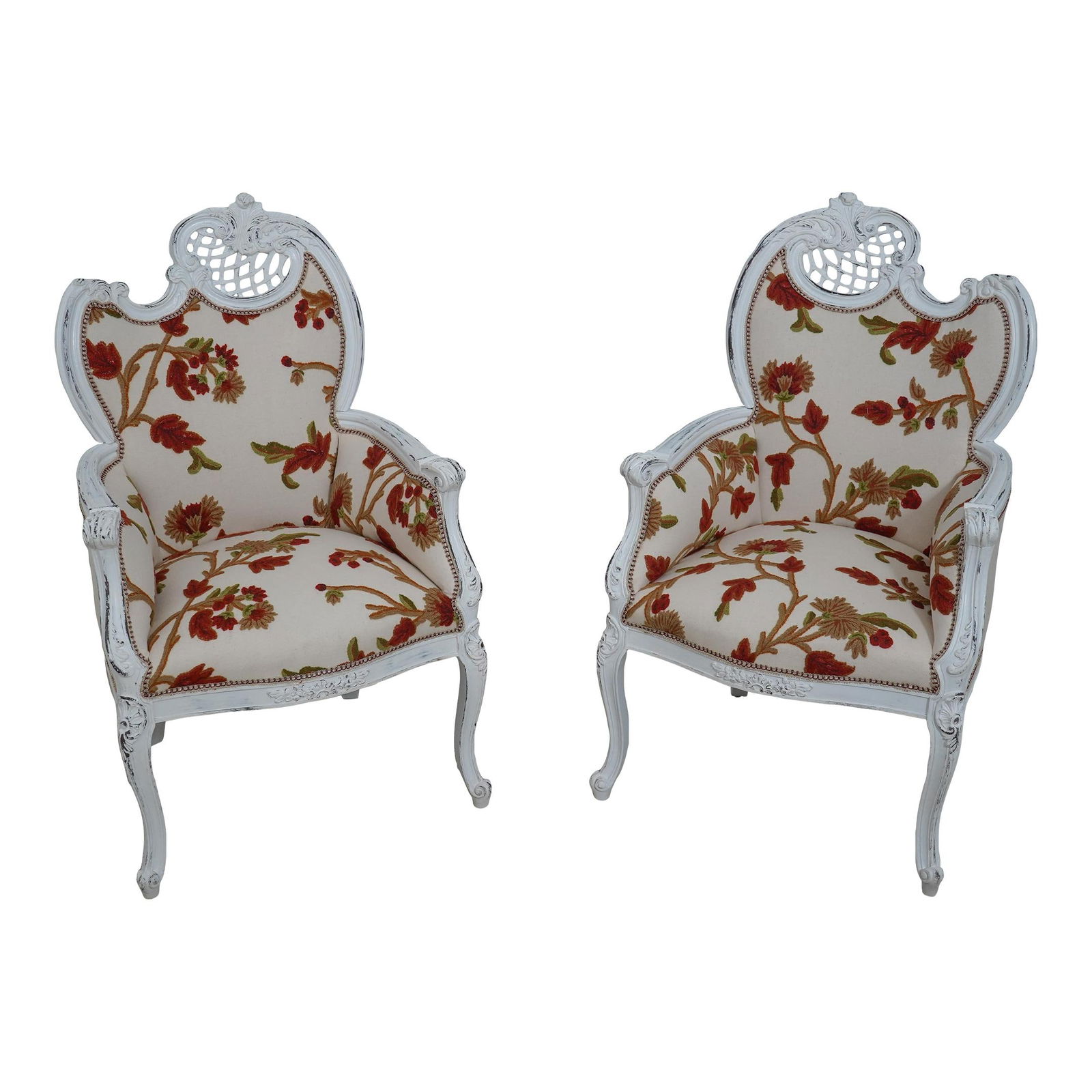 Vintage French Fireside Chairs with Hand-Done Crewel Work (1 of 10)