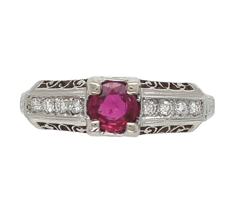 1940s 18k White Gold Ring with 0.32ct Ruby and Diamond Accents Size 5 (1 of 10)