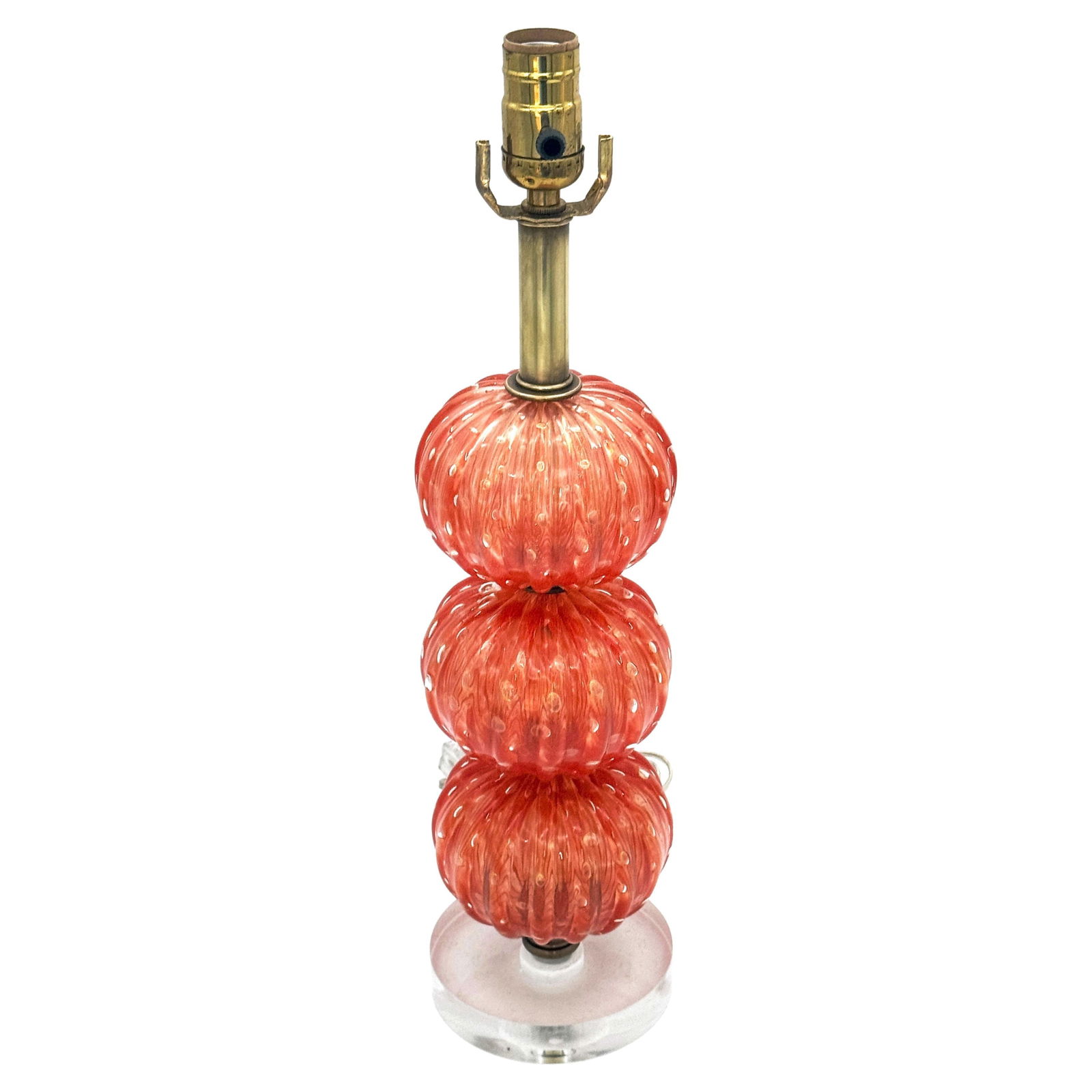 Barovier & Toso Murano Glass & Lucite Stacked Orb Lamp Italy Mid-Century Modern: Barovier & Toso Murano Glass & Lucite Stacked Orb Lamp Italy Mid-Century Modern Discover the stunning Barovier & Toso Pulegoso Orange Murano Glass & Lucite Stacked Orb Column Lamp, a remarkable piece