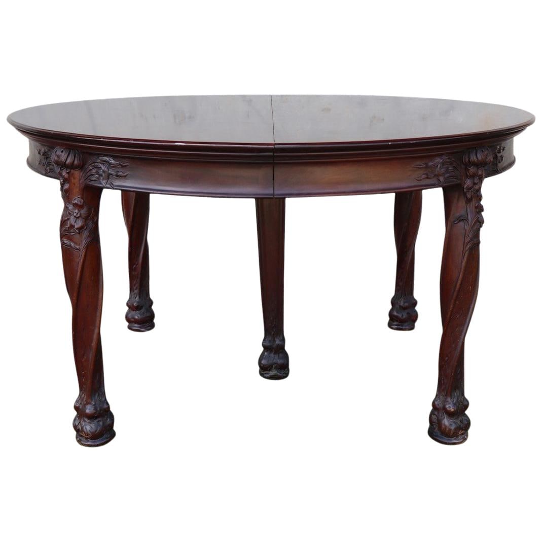 Art Nouveau Round Walnut Dining Table After Majorelle with 5 Leaves (1 of 10)