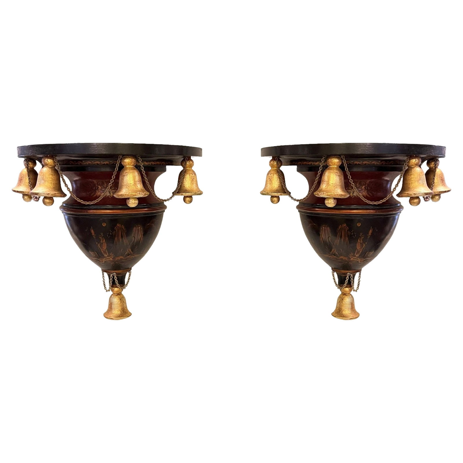 Set of Two Hand-Painted Giltwood Chinoiserie Wall Shelves (1 of 10)