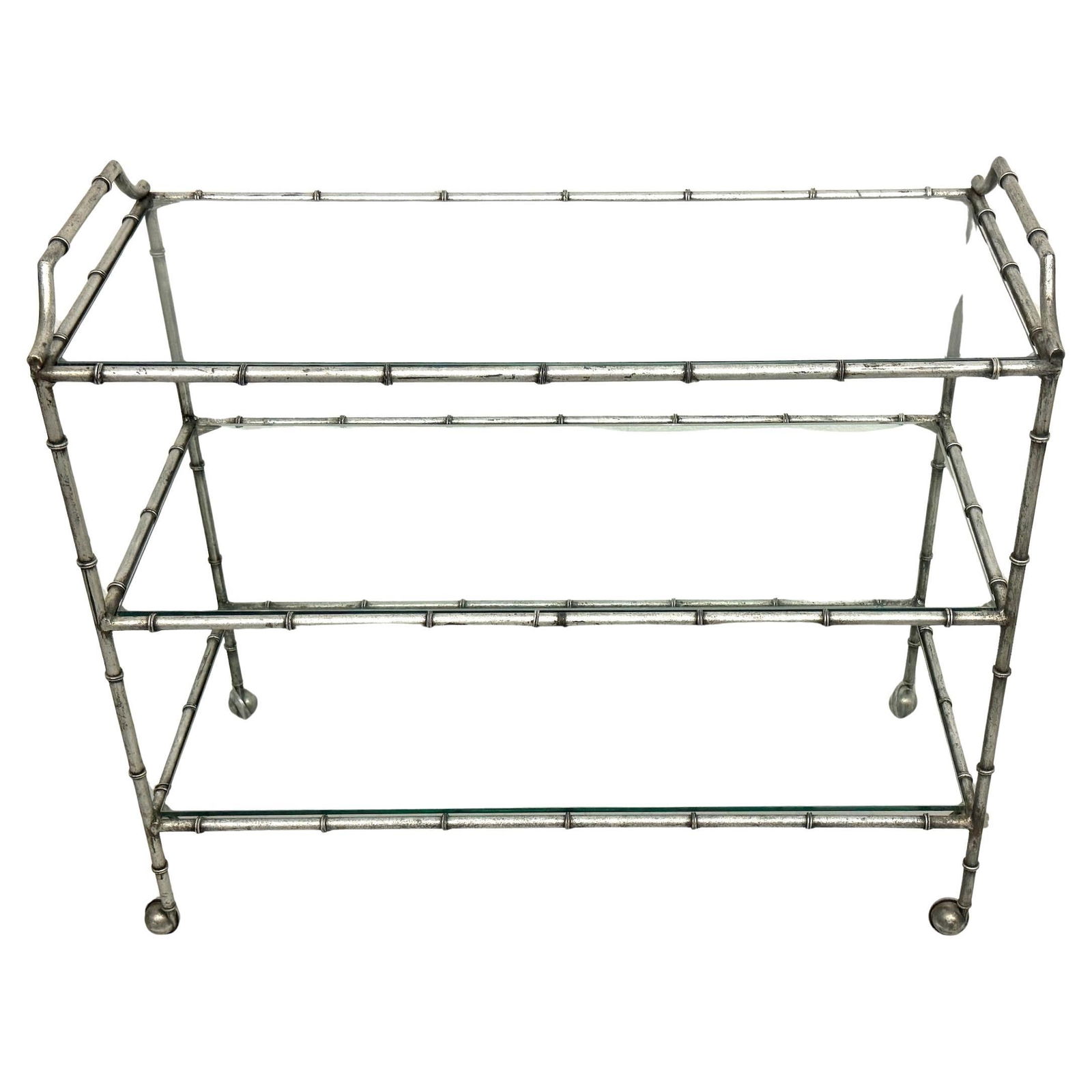 Vintage Maison Jansen 3-Tier Silver-Leaf Bar Cart Italy 1960s (1 of 14)