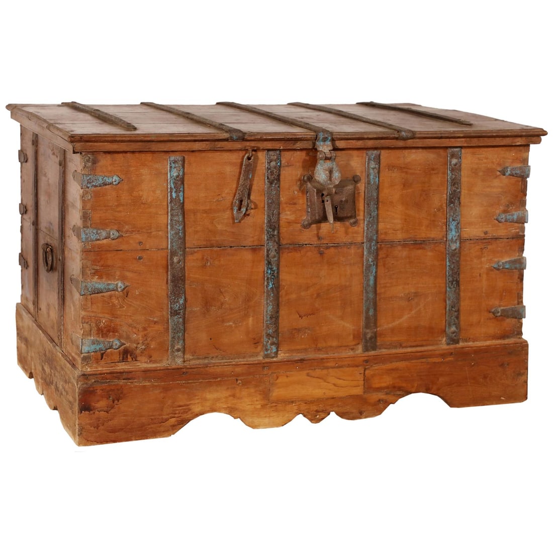 Elegant Teak Travel Trunk Campaign Style 36H 59W 35D (1 of 1)