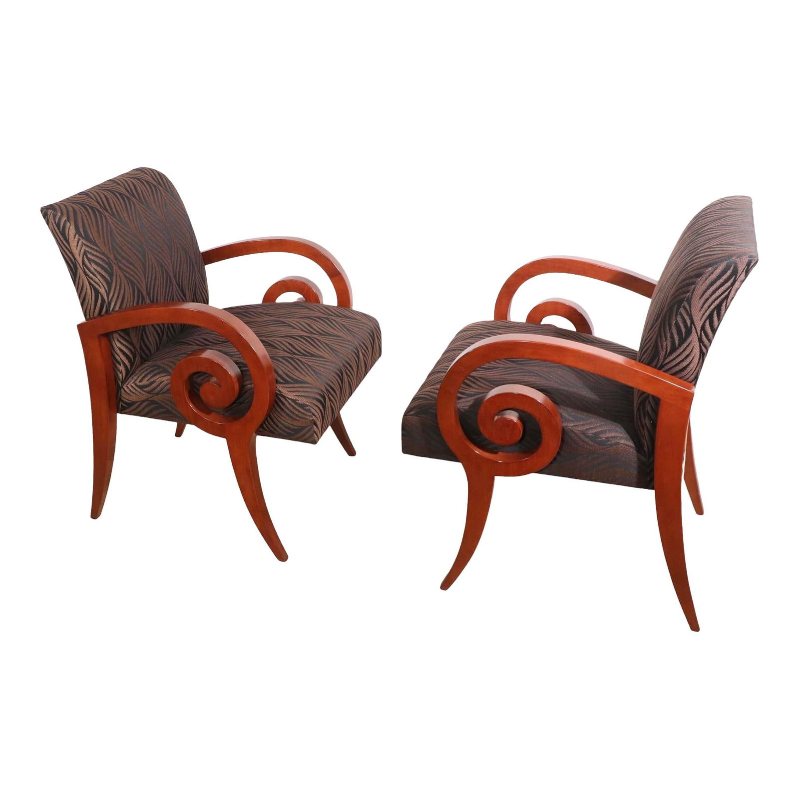 Bonaventure Furniture Decorative Scroll Arm Chairs Pair in Brown (1 of 10)