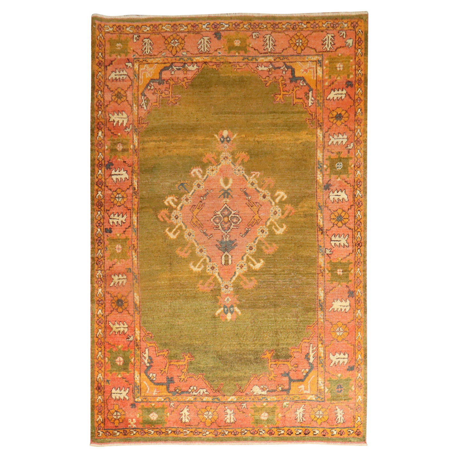 Rare Green Antique Turkish Oushak Hand-Knotted Wool Rug 4' x 6'6'' (1 of 7)