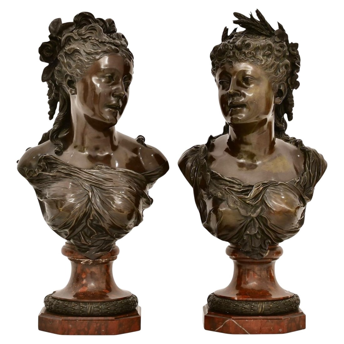 Set of Two Patinated Bronze Maiden Busts After Pierre Louis Detrier (1 of 17)