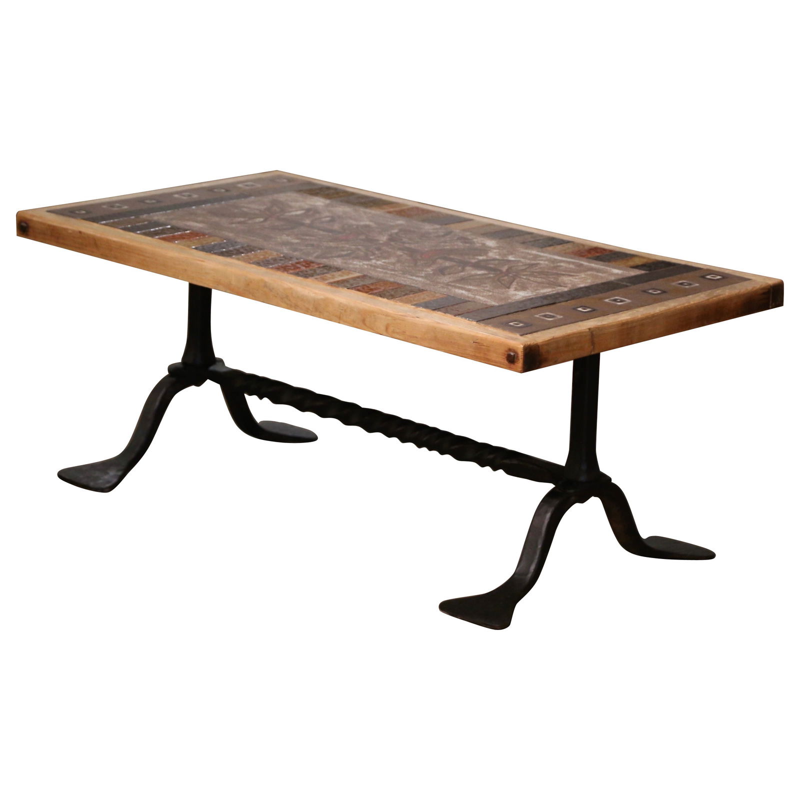 Vallauris Oak and Ceramic Coffee Table Signed by J.G. Picard France Circa 1950 (1 of 13)