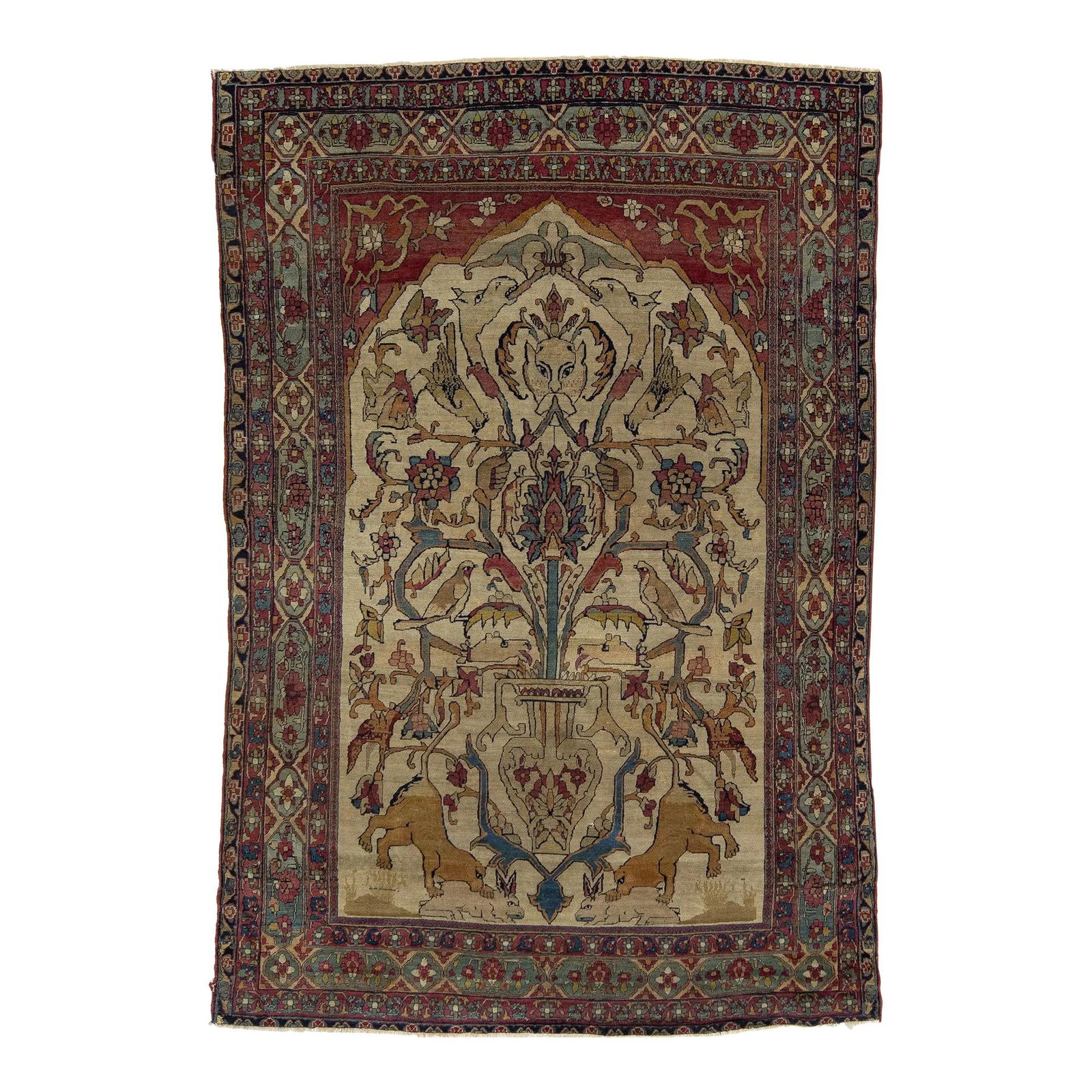 Antique Kerman Persian Wool Rug 1890s Garden of Paradise Design 5' x 7'3 (1 of 10)