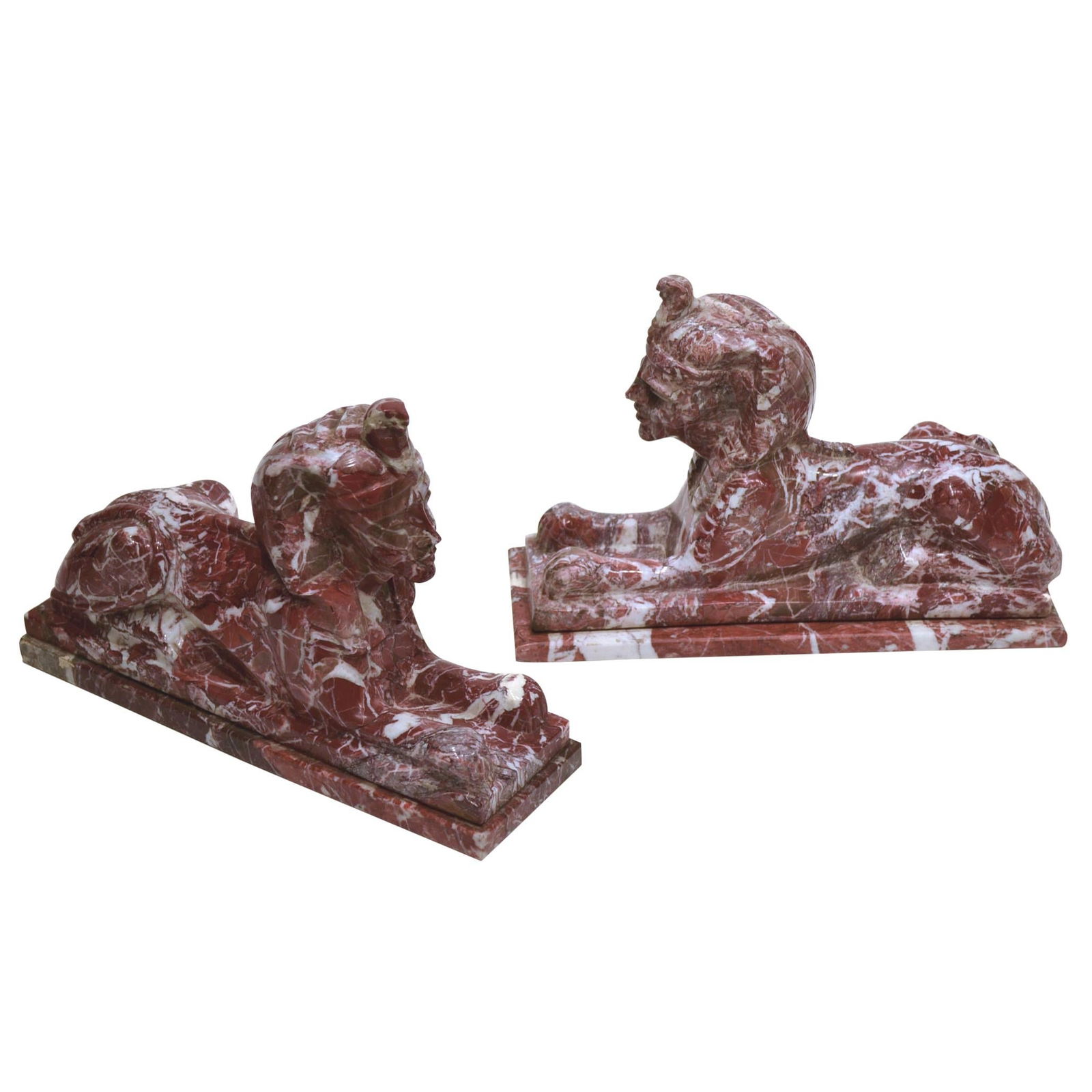 Set of Two Egyptian Revival Carved Marble Sphinx Figures (1 of 4)