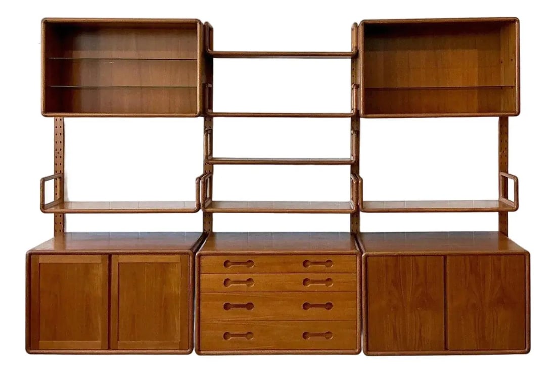 Teak Wall Unit Three Bay Mid Century Design by Poul Cadovius (1 of 10)
