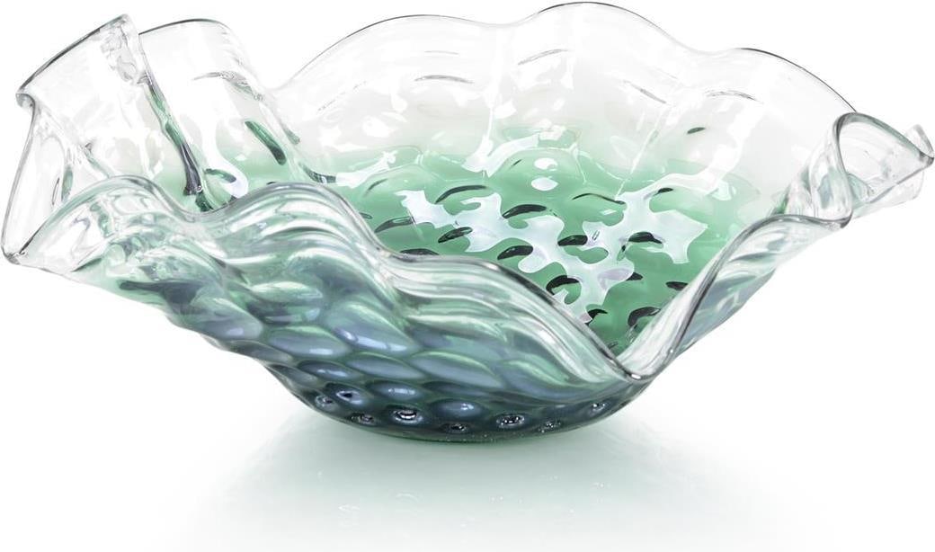 John-Richard Art Nouveau Hand-Blown Emerald Glass Bowl 8.5H: John-Richard Art Nouveau Hand-Blown Emerald Glass Bowl 8.5H This elegant hand-blown emerald glass bowl showcases a stunning clear emerald green finish, making it a perfect decorative piece for your ho