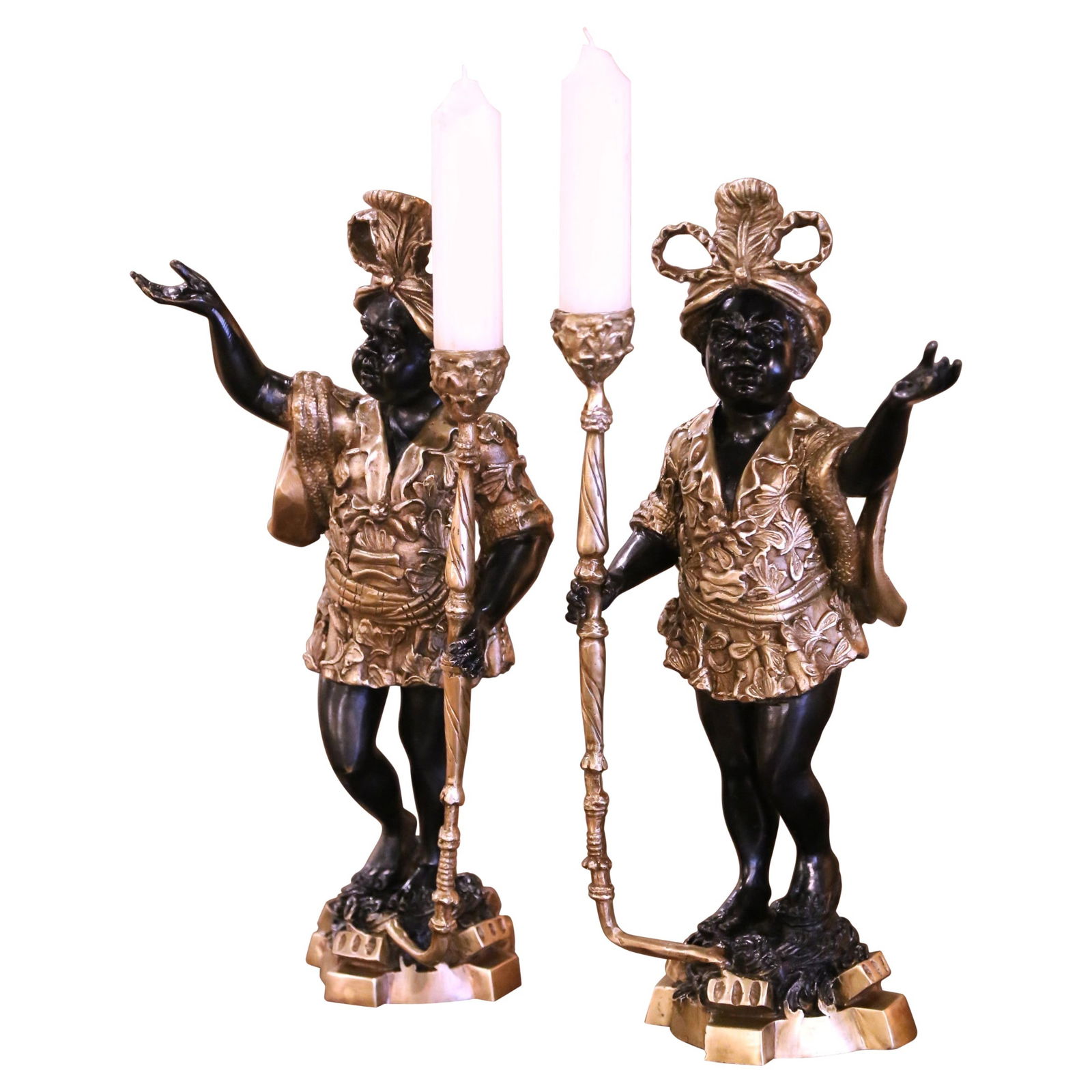 Set of Two Italian Rococo Bronze and Gilt Figure Candle Holders circa 1950 (1 of 6)