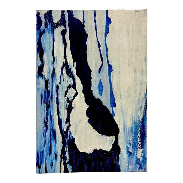 Vintage Boho Abstract Canvas Art in Indigo and Ivory: Vintage Boho Abstract Canvas Art in Indigo and Ivory Discover the captivating essence of this Vintage Boho Abstract Painting, where deep indigo and cobalt hues ripple across a pale ivory canvas. The v