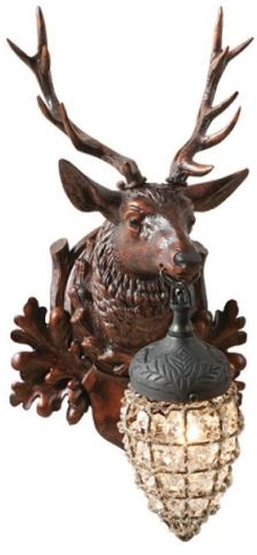 Lodge Style Chocolate Globe Wall Sconce with Regal Stag Design (1 of 1)
