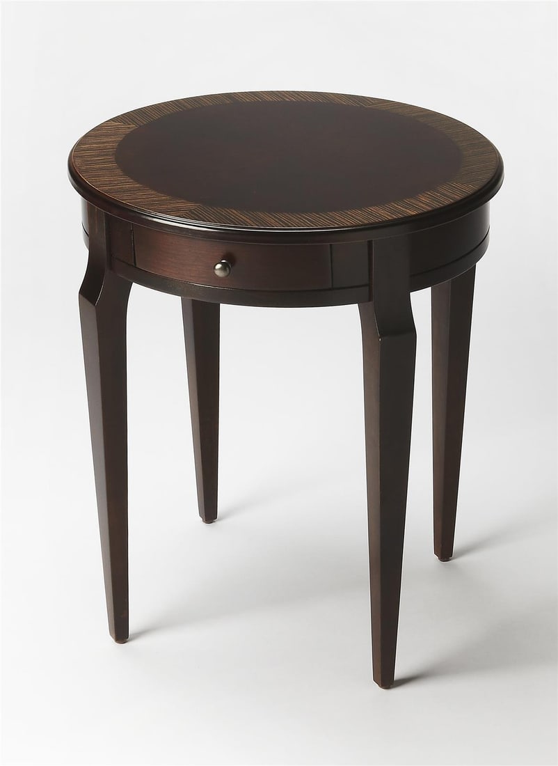 Butler Cherry Finish Side Table English Traditional Style: Butler Cherry Finish Side Table English Traditional Style This Timeless Butler Side Table showcases a classic English Traditional Style, crafted from durable metal with a rich Cherry Nouveau Brown fin