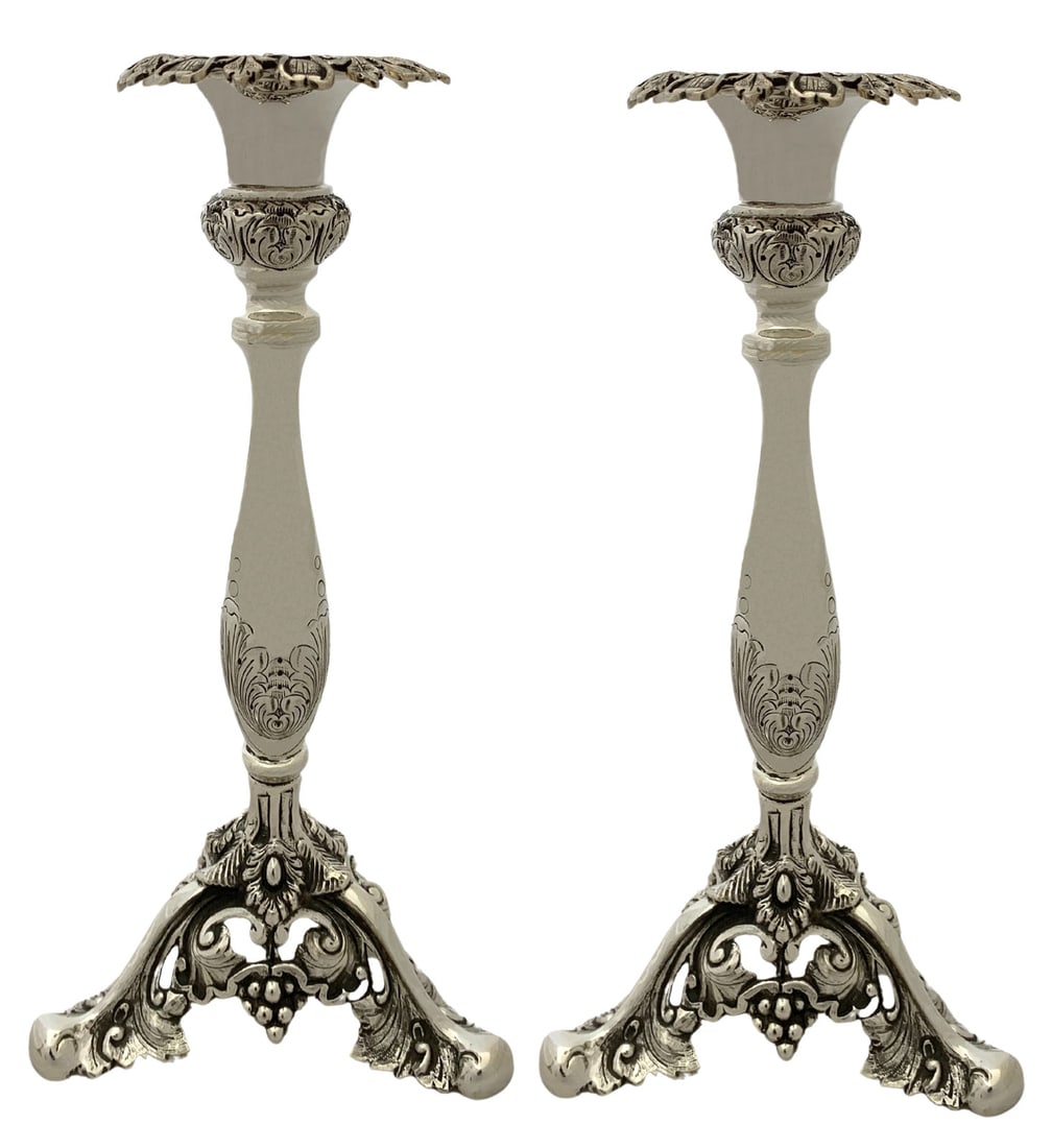 Italian 925 Sterling Silver Handmade Floral Chased Candlesticks 9.25 Inches (1 of 4)