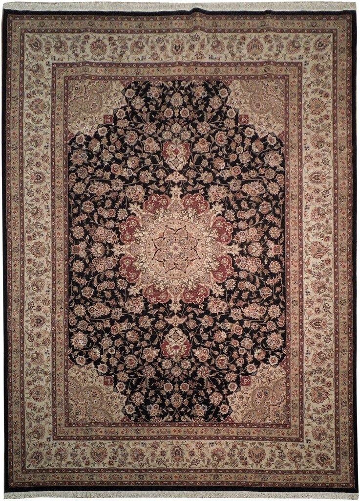 Elegant Tabriz Rug 8'6 x 11'6 Wool Silk Artisan Crafted: Elegant Tabriz Rug 8'6 x 11'6 Wool Silk Artisan Crafted Free continental US Shipping This exquisite Tabriz rug showcases a fine blend of wool and silk, producing a luxurious texture and appearance. Wi