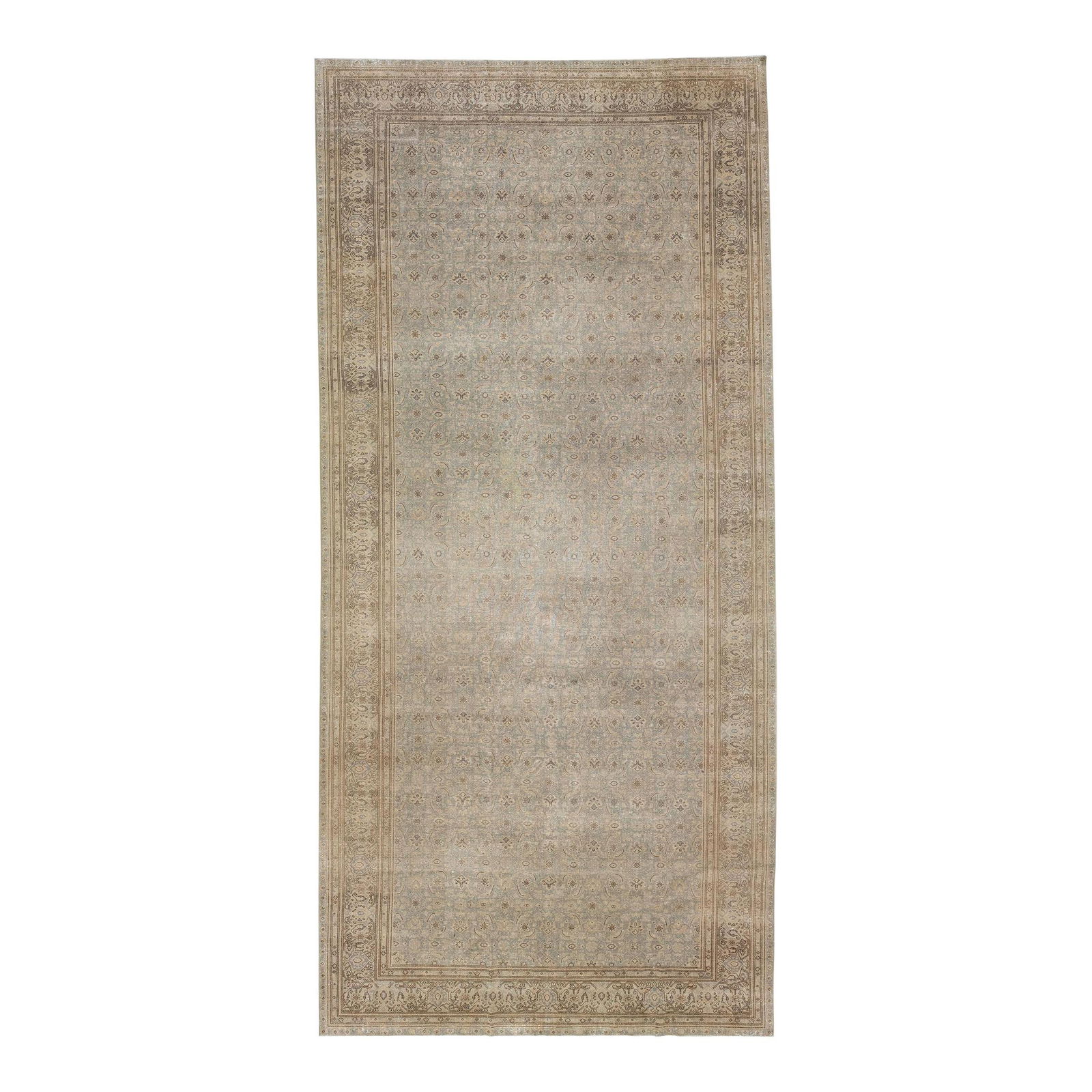 Antique Persian Agra Grey Wool Rug 7'2" x 15'3" Handmade Floral Design (1 of 7)