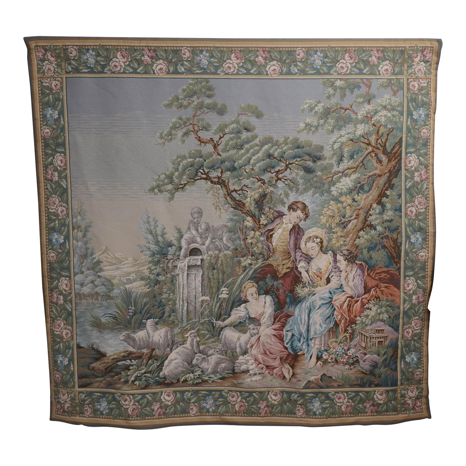 Elegant French Needlepoint Tapestry 77 x 75 Gold Textile 20 Years Old (1 of 10)