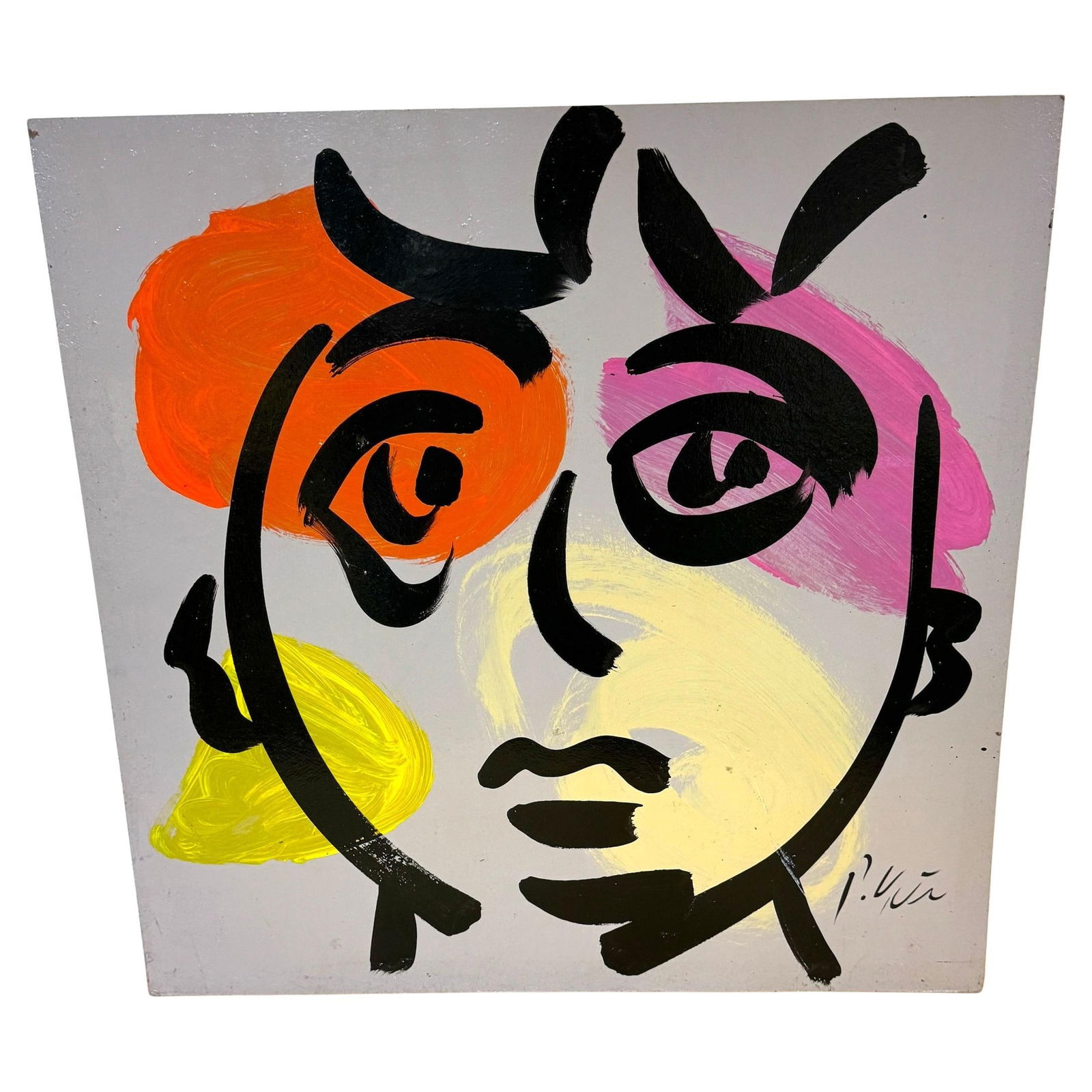 Peter Robert Keil Modern Abstract Portrait 1970s Oil on Board: Peter Robert Keil Modern Abstract Portrait 1970s Oil on Board Experience the captivating artistry of Peter Robert Keil with this striking portrait titled "Portrait of a Man," painted in Berlin during