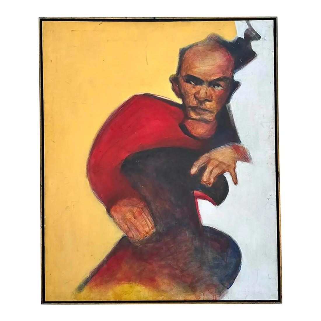 Abstract Expressionist Male Figure Vintage Oil Painting on Canvas: Abstract Expressionist Male Figure Vintage Oil Painting on Canvas This vintage boho abstract figurative oil painting features a male figure rendered with bold, expressive brushstrokes and a vivid colo