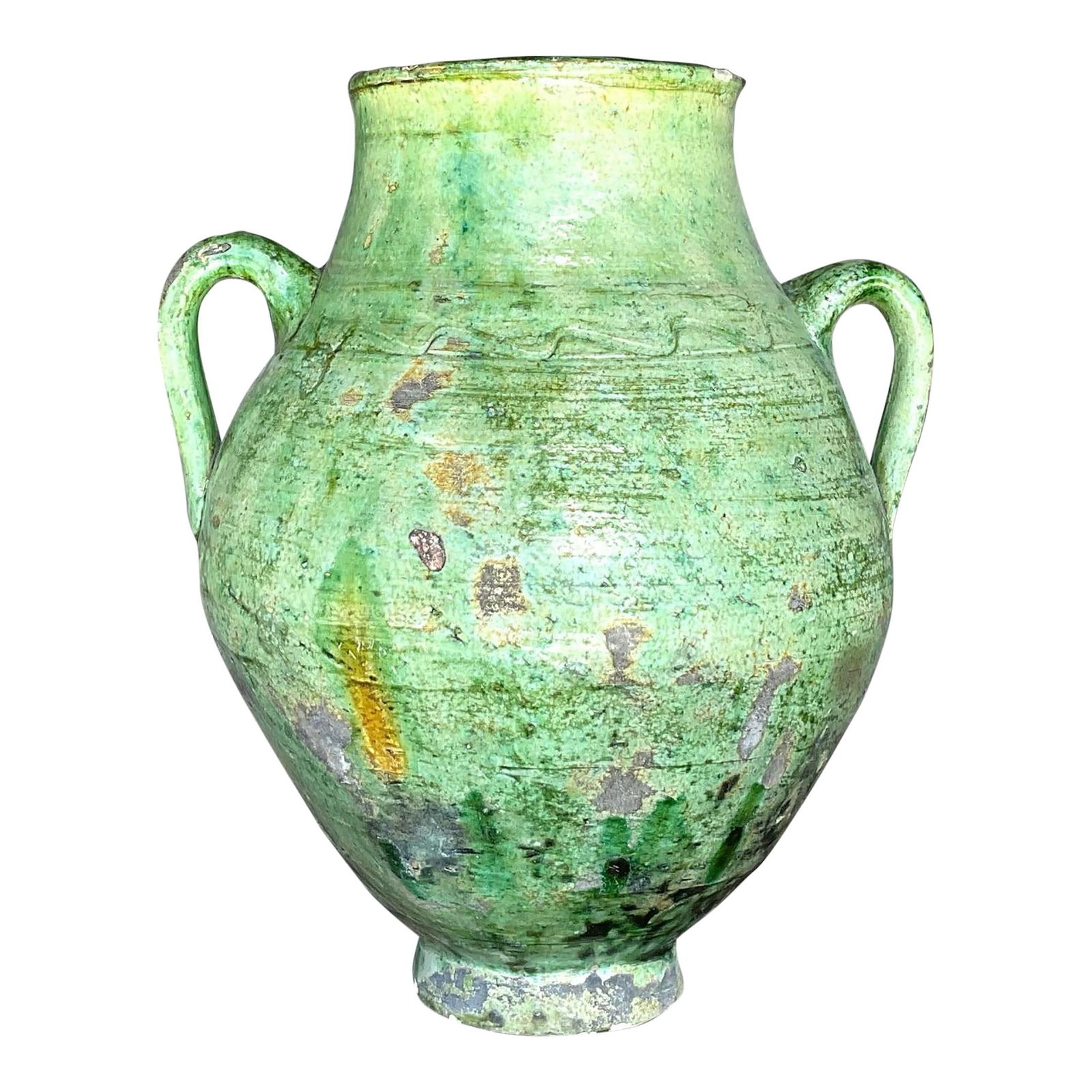 Vintage Boho Green Glazed Ceramic Urn with Two Handles (1 of 9)