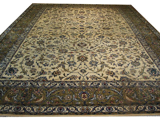 Ivory Persian Kashan Handmade Rug 10.9 x 15.3 Large (1 of 6)