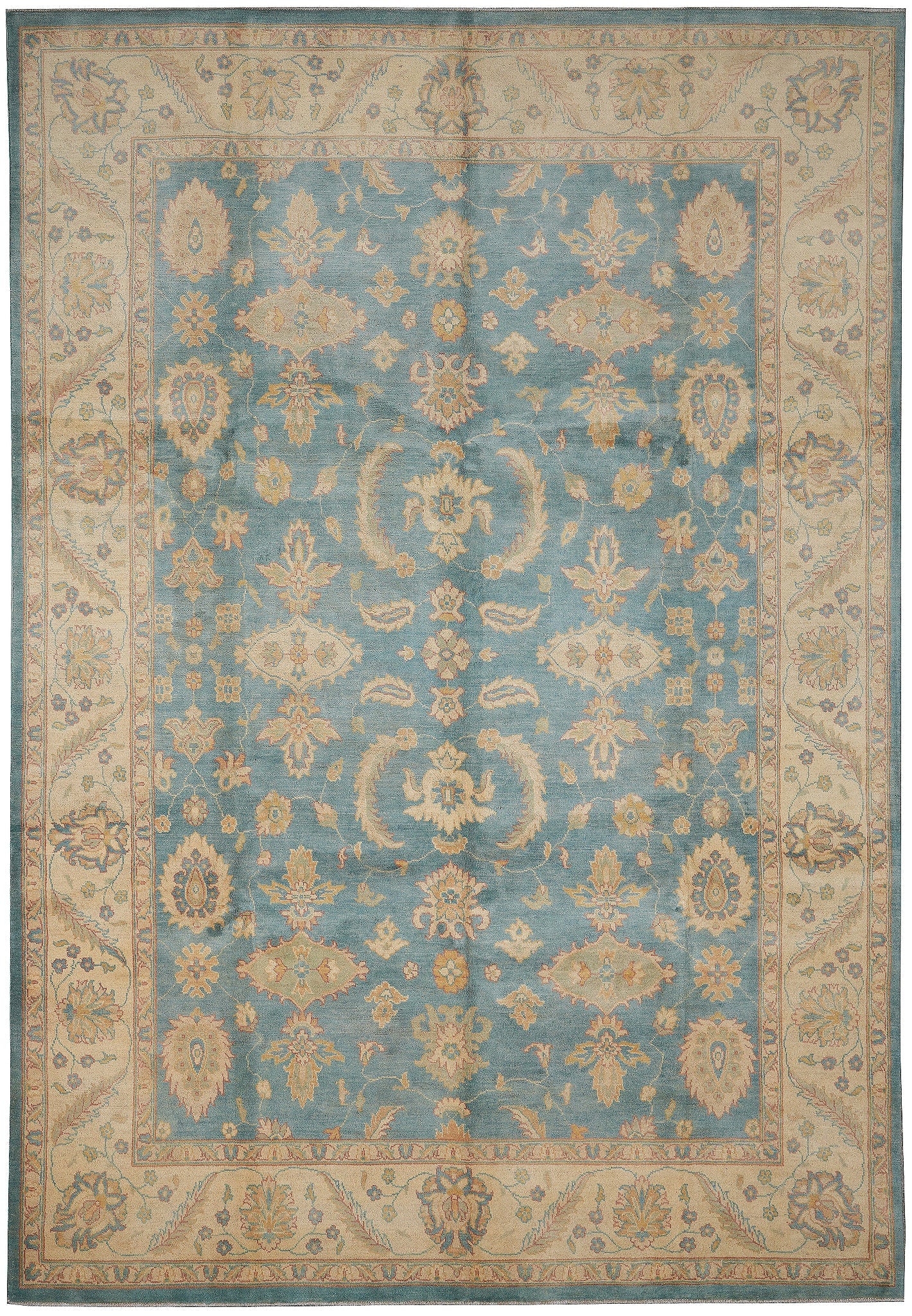 Zigler Chobi Peshawar Rug 106 x 146 in Hand Knotted Aqua Blue Wool: Zigler Chobi Peshawar Rug 106 x 146 in Hand Knotted Aqua Blue Wool Free continental US Shipping This hand-knotted Zigler Chobi Peshawar area rug from Pakistan features a soothing light aqua blue color