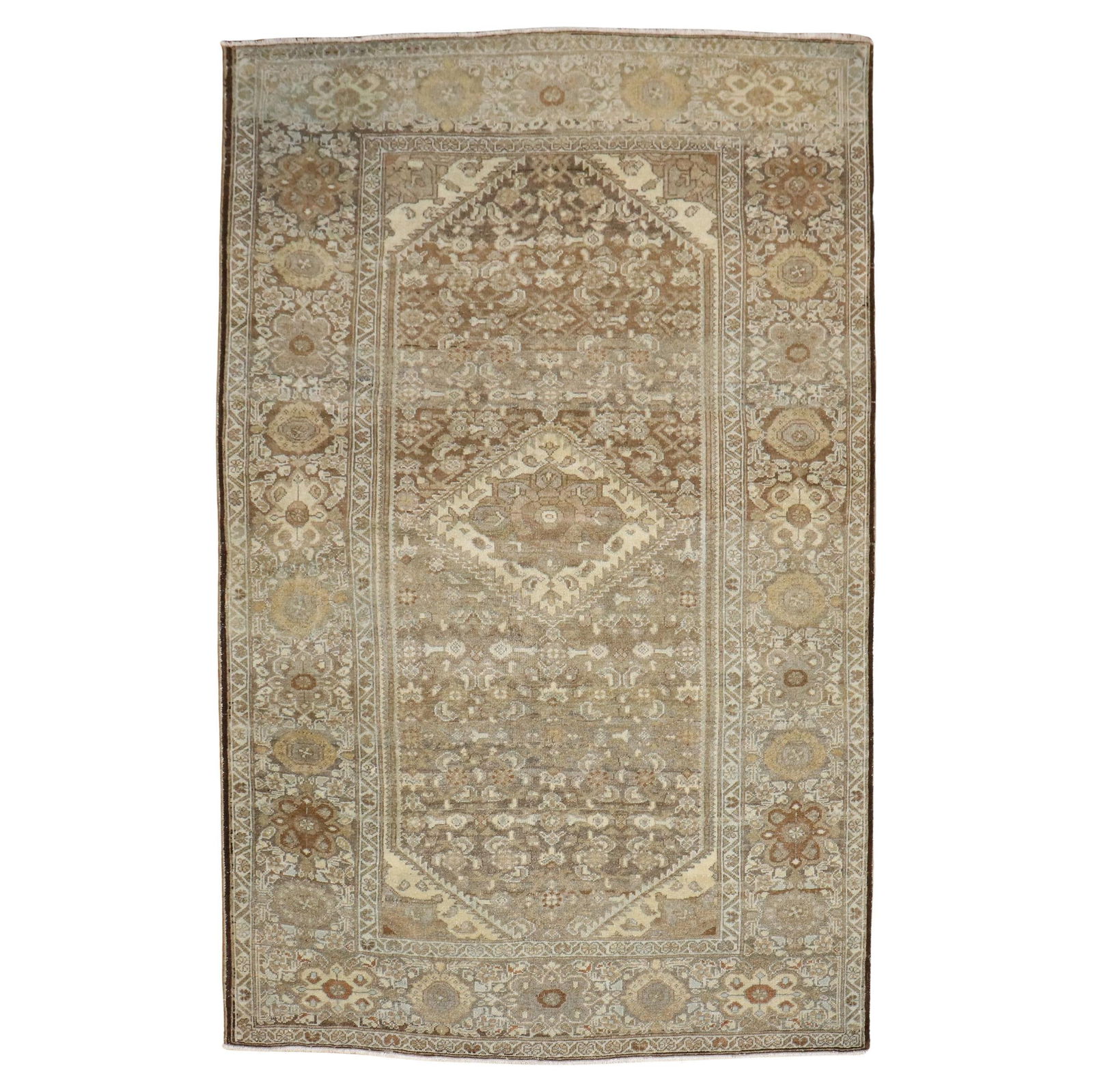 Mid-20th Century Persian Hamedan Wool Accent Rug 56 x 82: Mid-20th Century Persian Hamedan Wool Accent Rug 56 x 82 Enhance your living space with this exquisite Persian Hamedan accent rug, showcasing a neutral color palette perfect for any decor. Hand-woven