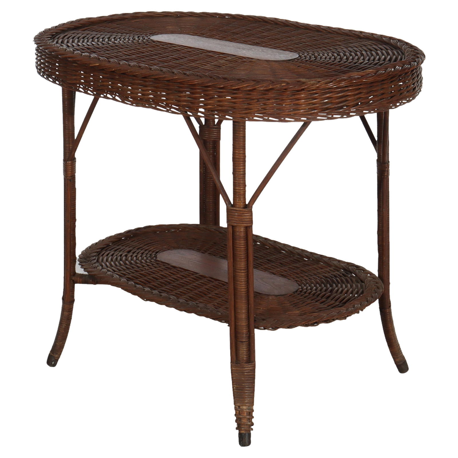 Signed Heywood & Wakefield Arts & Crafts Wicker Oak Table c1920: Signed Heywood & Wakefield Arts & Crafts Wicker Oak Table c1920 This exquisite antique table from Heywood & Wakefield, crafted circa 1920, embodies the Arts & Crafts movement with its charming wicker